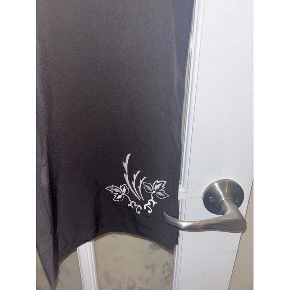 BOLLE polyester women’s black athletic pants flower embroidered drawstring LARGE - Picture 2 of 4